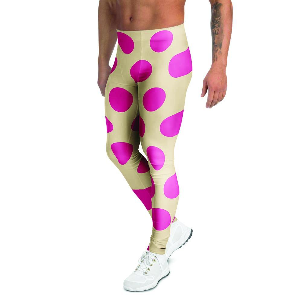 Cream And Pink Polka Dot Men's Leggings-grizzshop