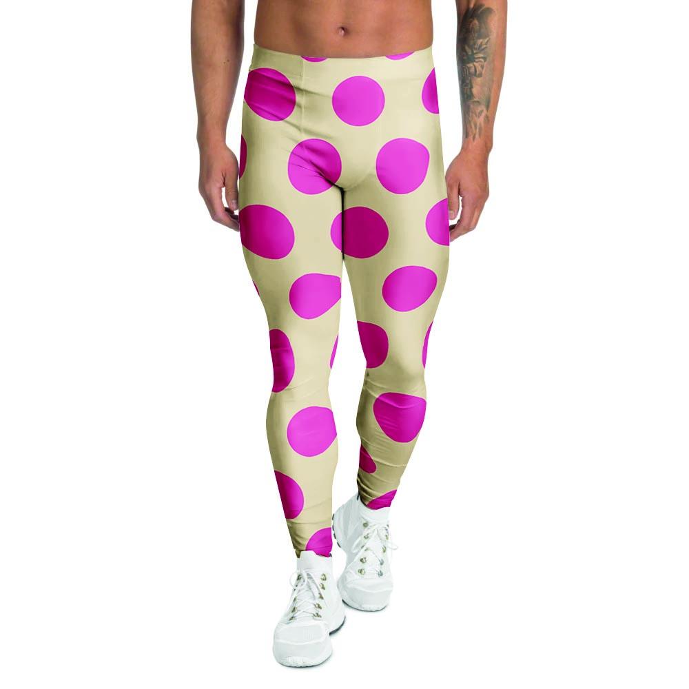 Cream And Pink Polka Dot Men's Leggings-grizzshop