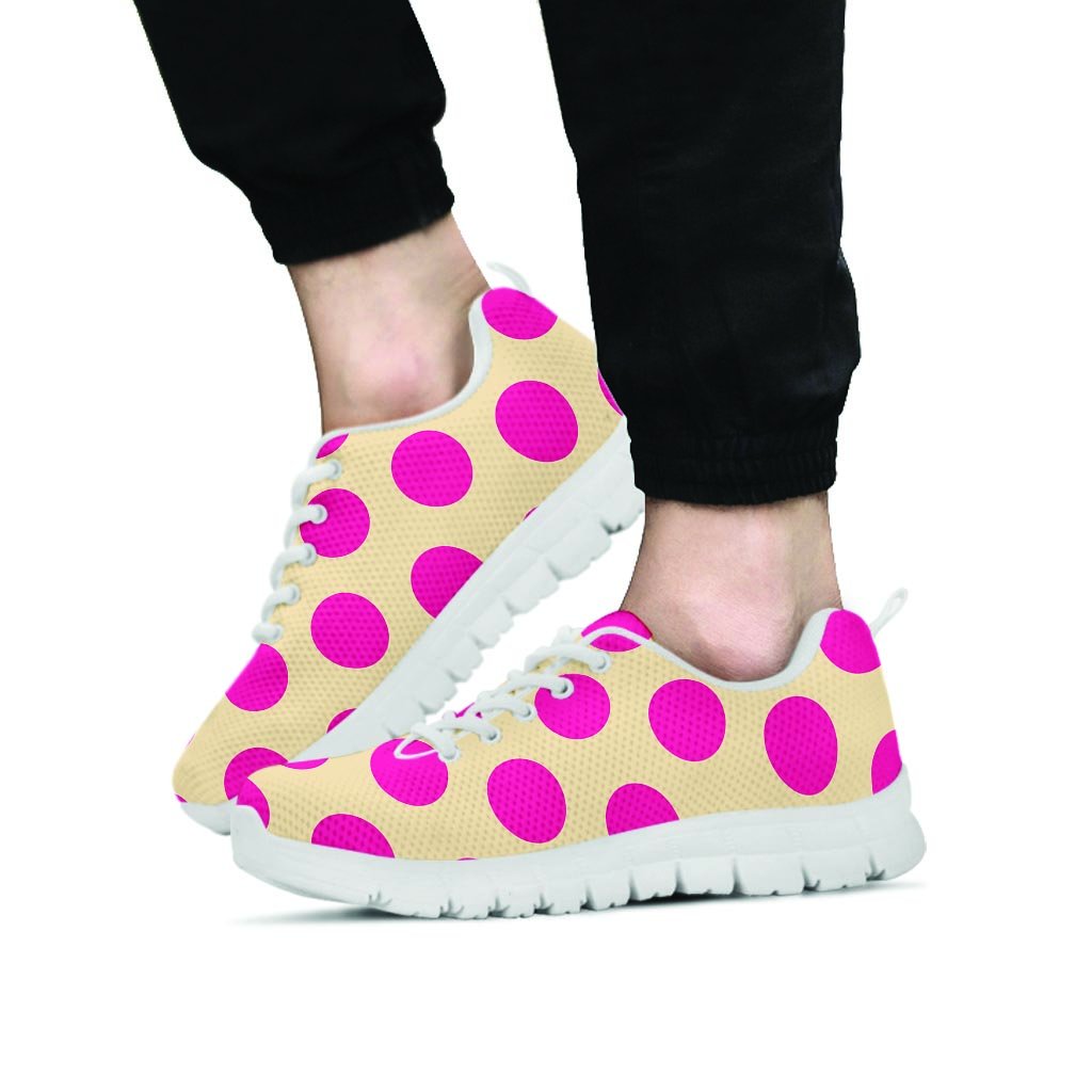 Cream And Pink Polka Dot Men's Sneakers-grizzshop