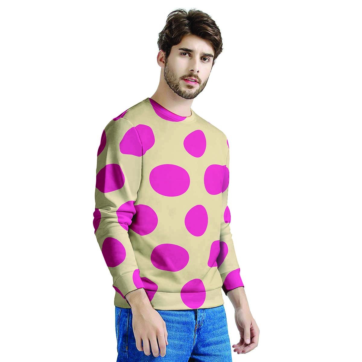 Cream And Pink Polka Dot Men's Sweatshirt-grizzshop