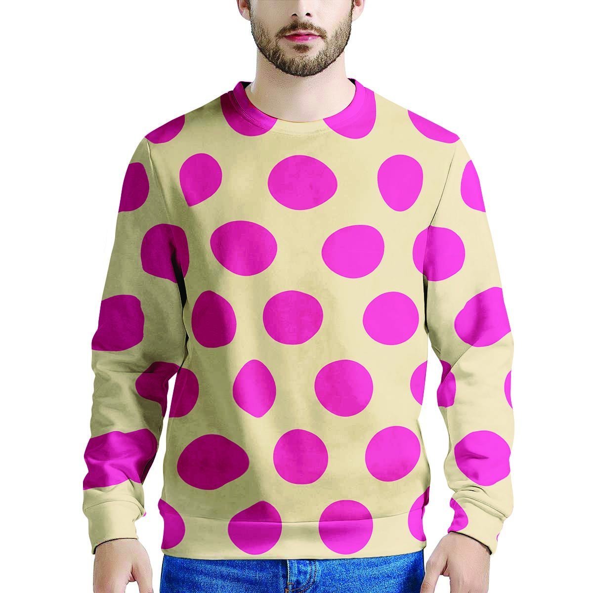 Cream And Pink Polka Dot Men's Sweatshirt-grizzshop