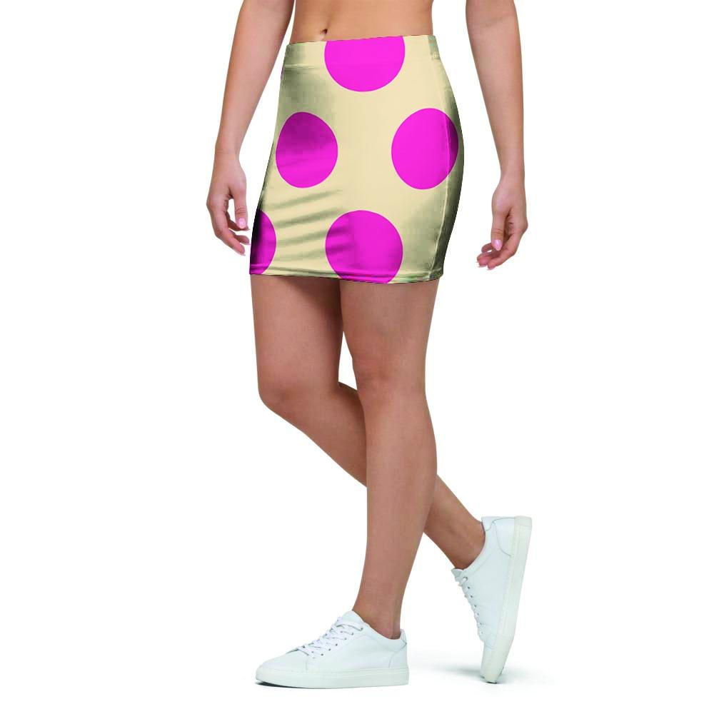 Cream And Pink Polka Dot Mini Skirt-grizzshop