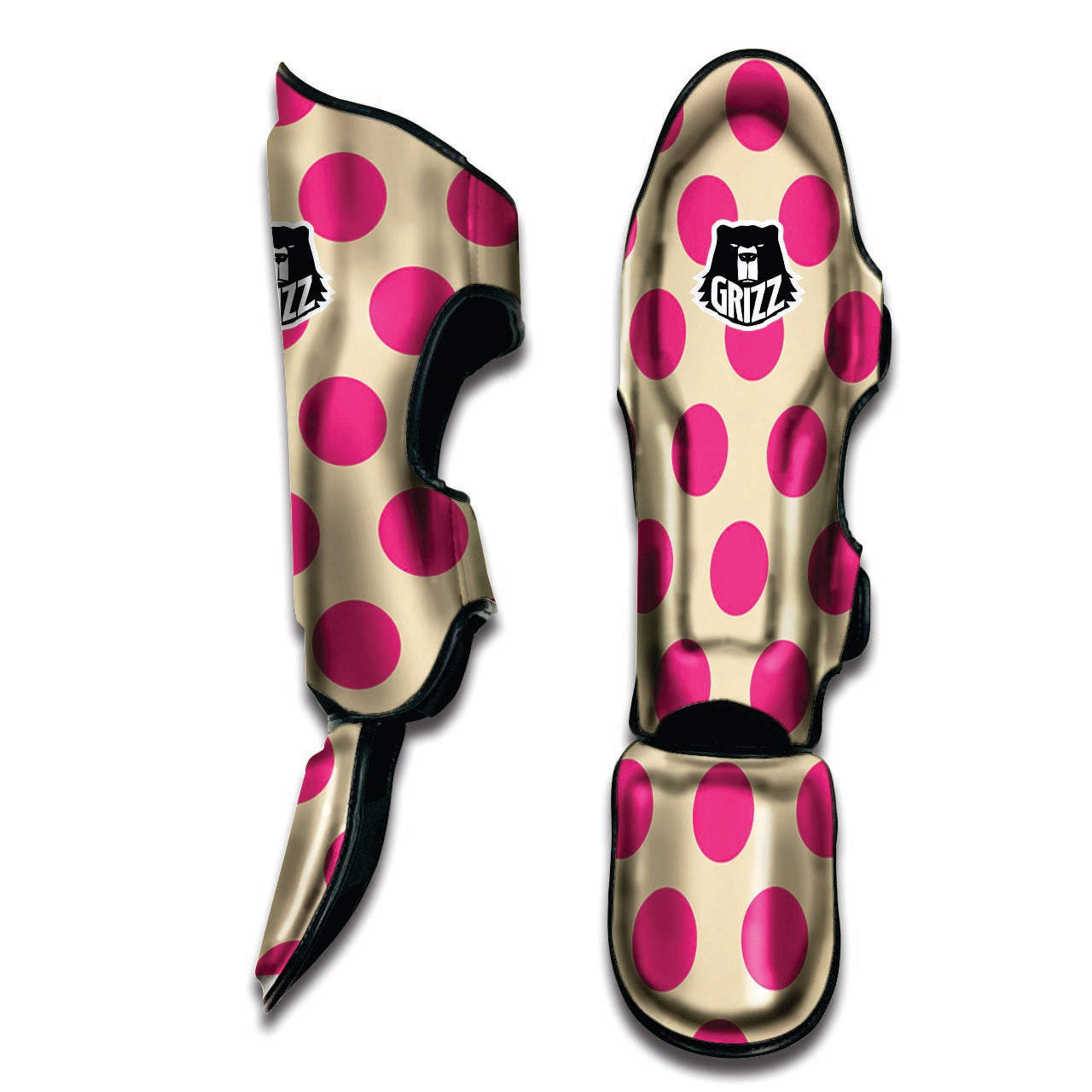 Cream And Pink Polka Dot Muay Thai Shin Guard-grizzshop