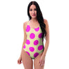 Cream And Pink Polka Dot One Piece Swimsuite-grizzshop