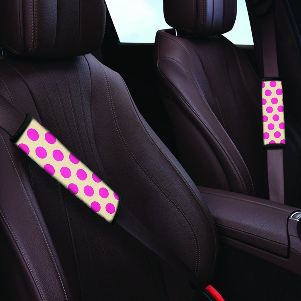 Cream And Pink Polka Dot Seat Belt Cover-grizzshop