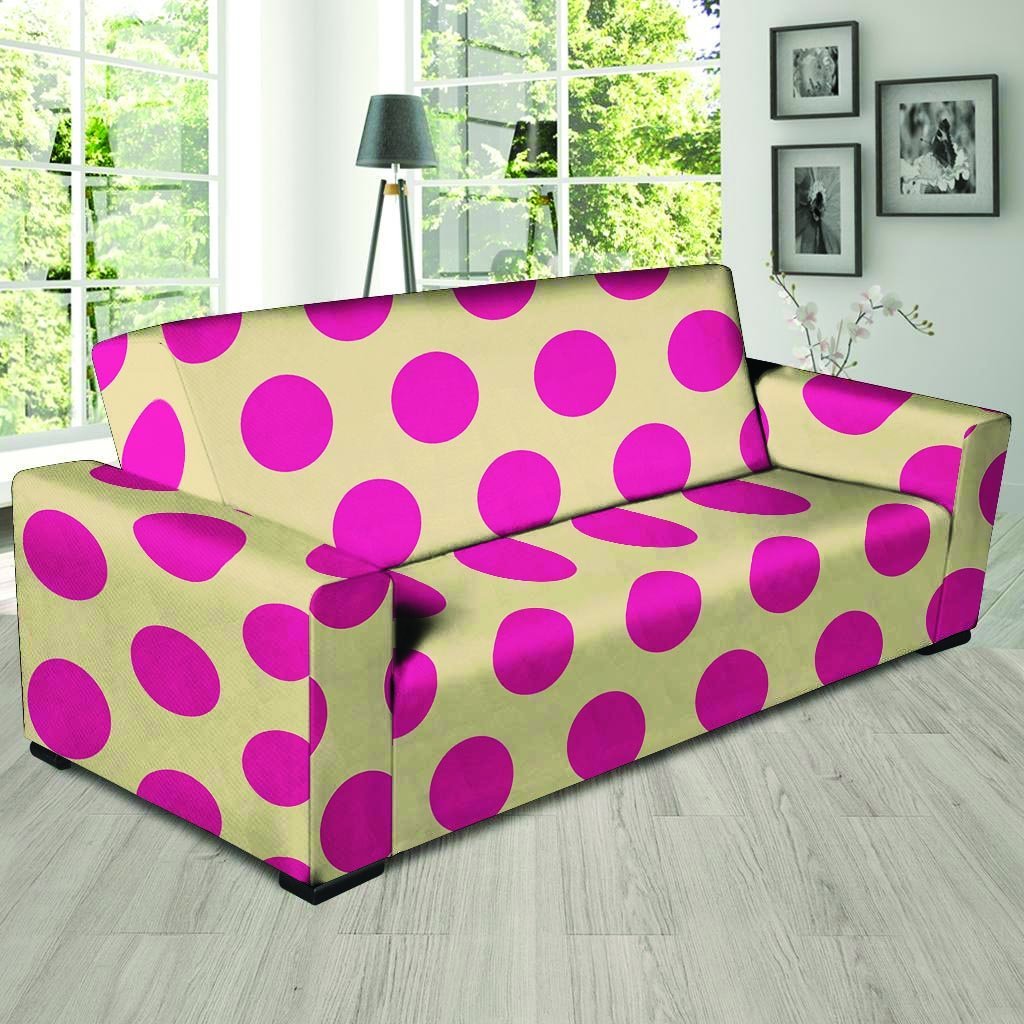 Cream And Pink Polka Dot Sofa Cover-grizzshop