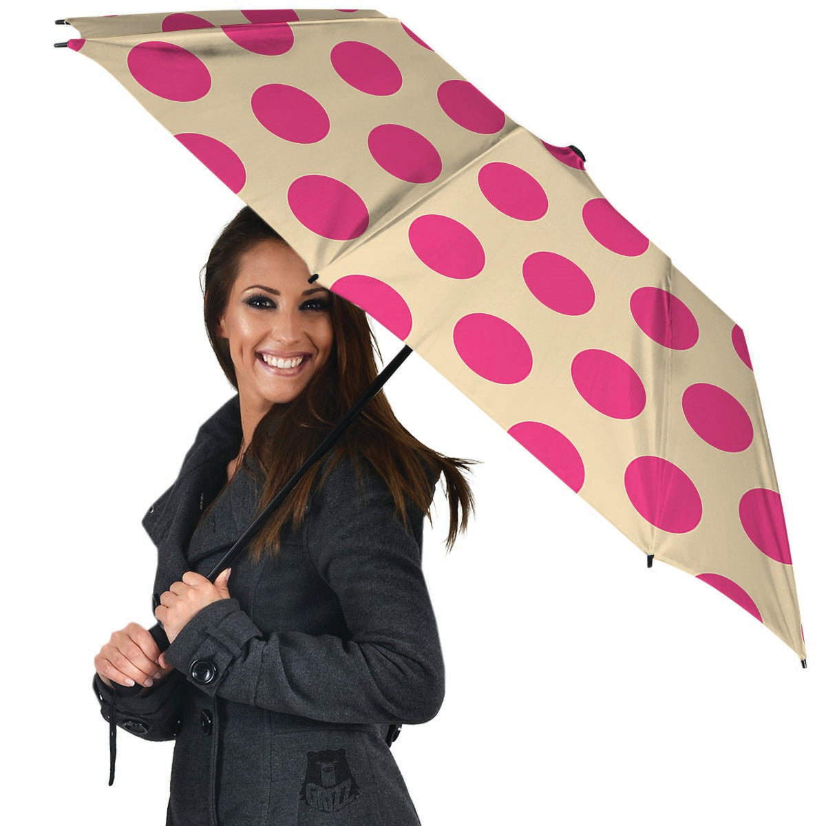 Cream And Pink Polka Dot Umbrella-grizzshop