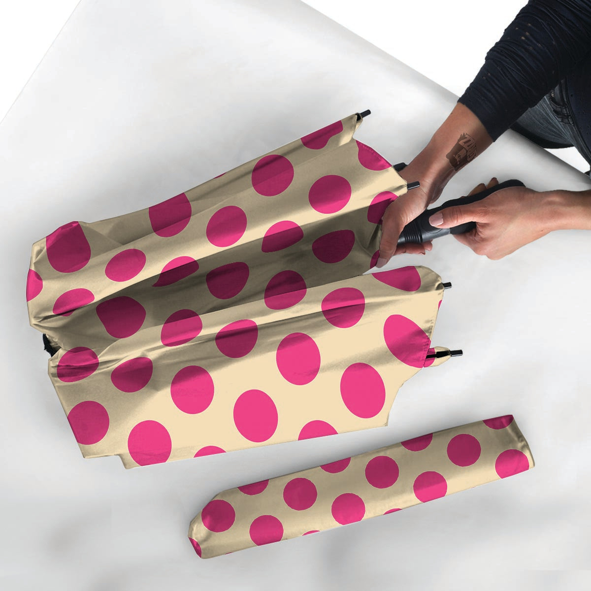 Cream And Pink Polka Dot Umbrella-grizzshop