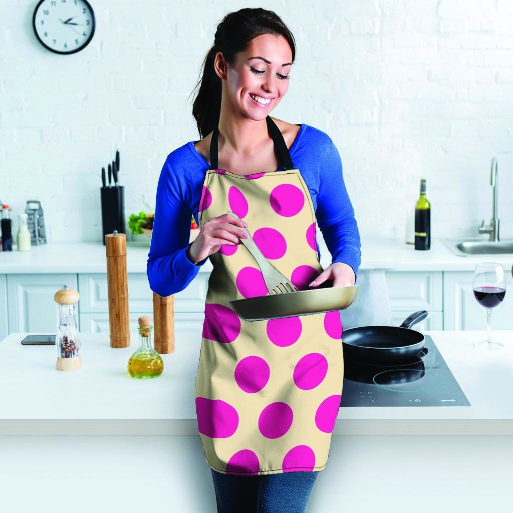 Cream And Pink Polka Dot Women's Apron-grizzshop