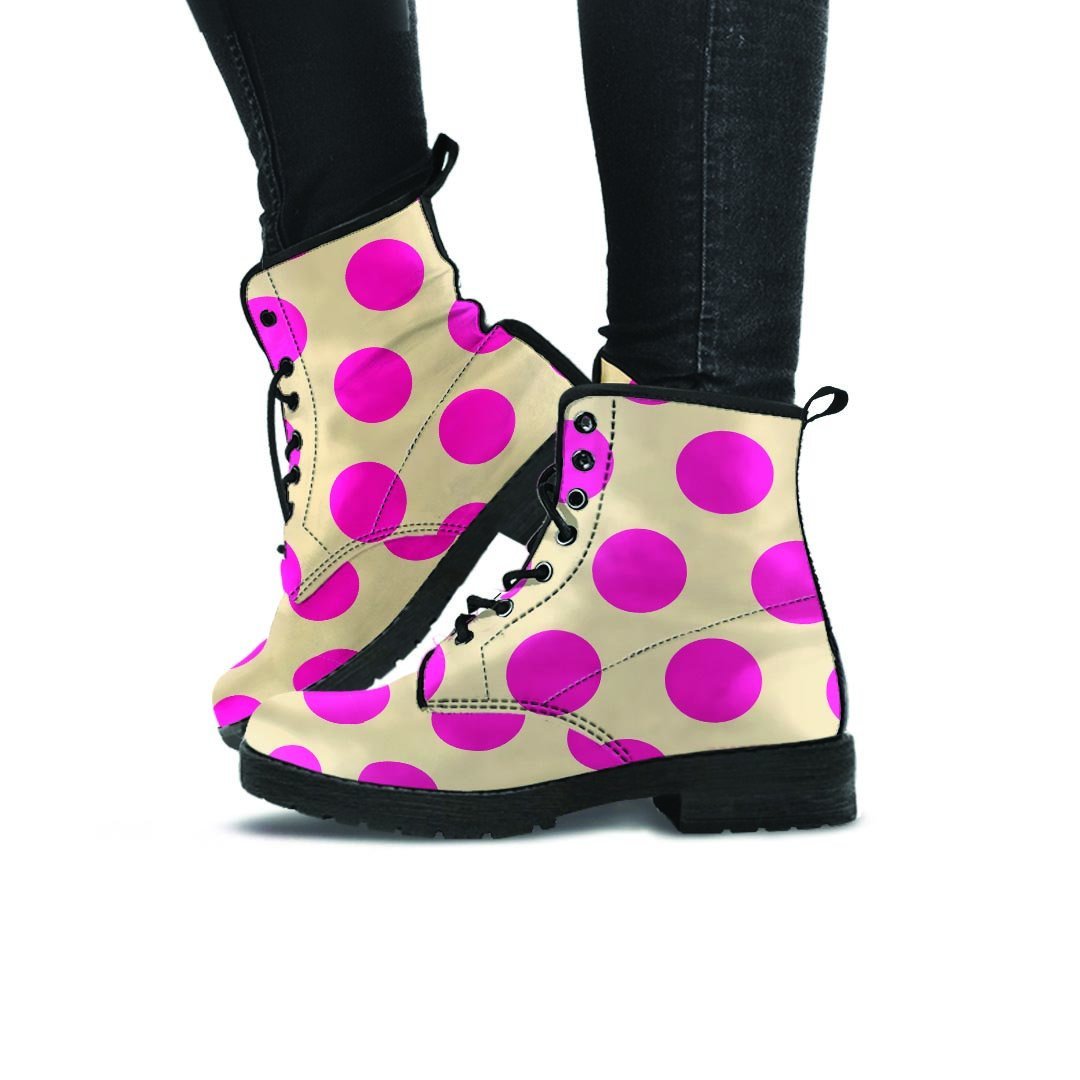 Cream And Pink Polka Dot Women's Boots-grizzshop