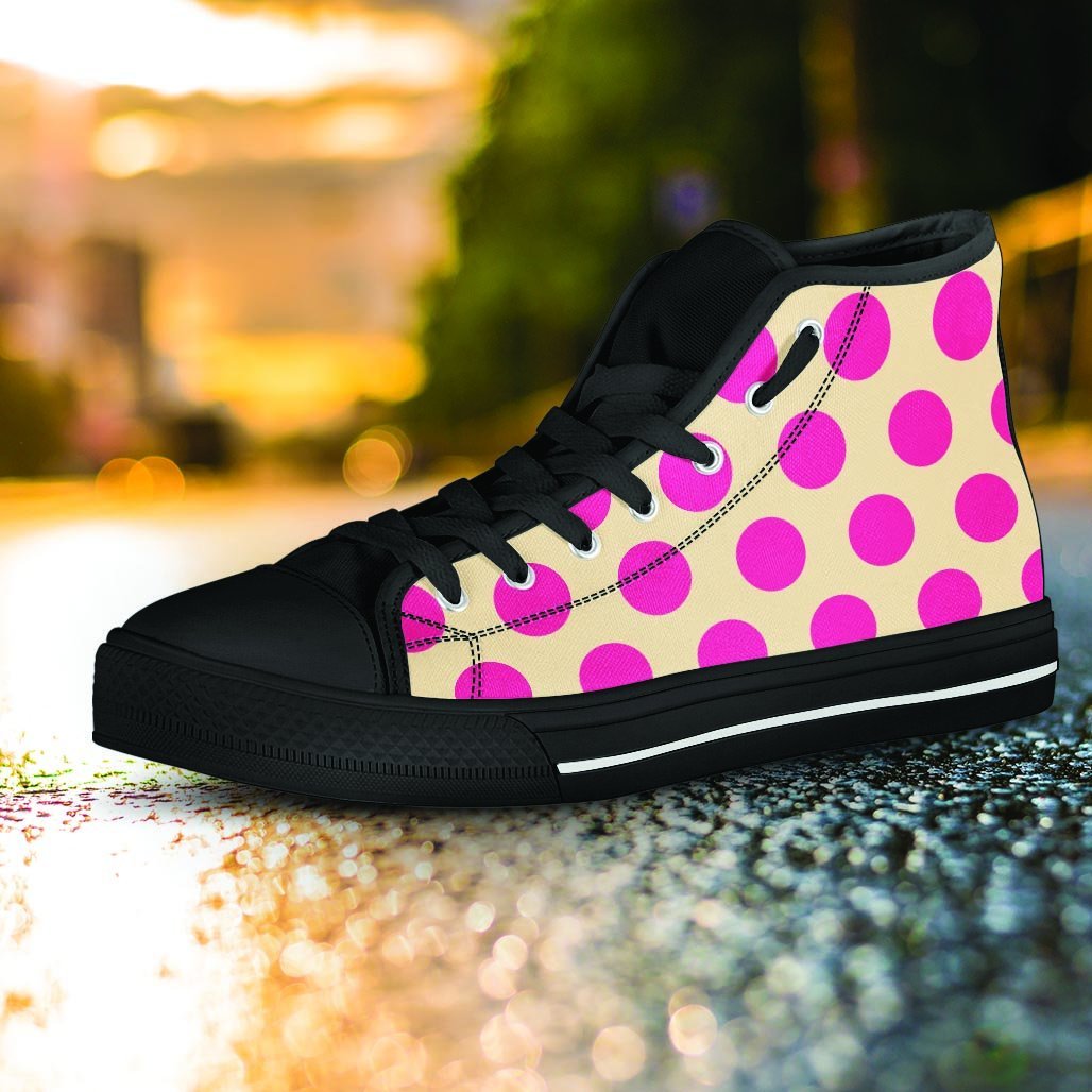 Cream And Pink Polka Dot Women's High Top Shoes-grizzshop