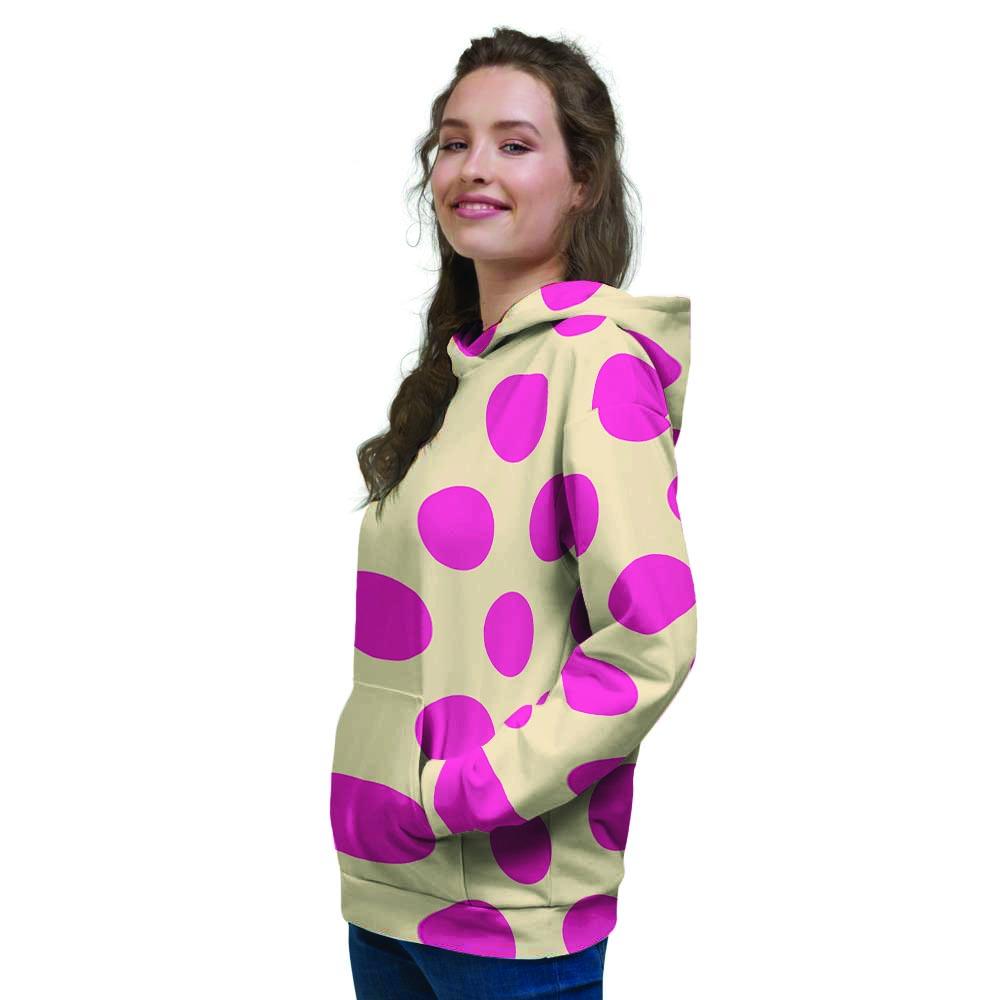 Cream And Pink Polka Dot Women's Hoodie-grizzshop