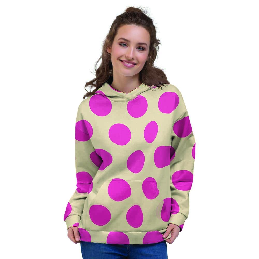 Cream And Pink Polka Dot Women's Hoodie-grizzshop