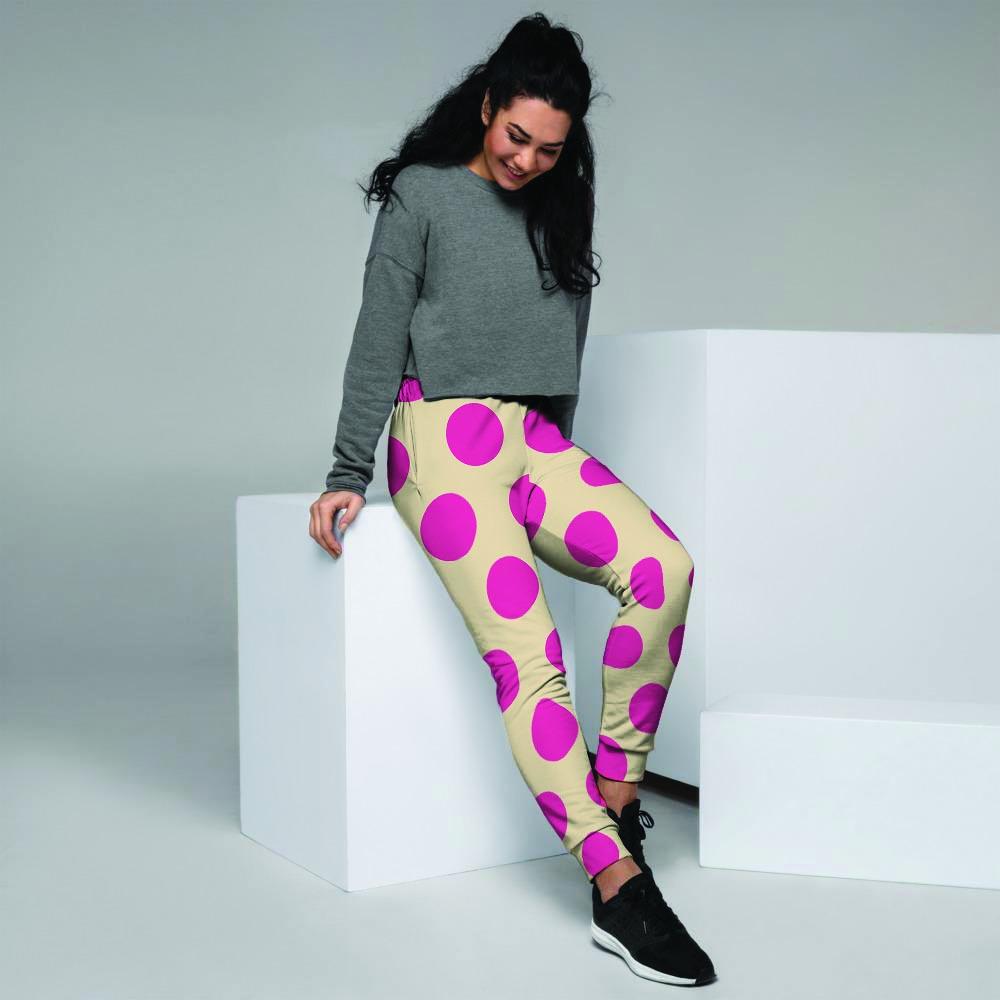 Cream And Pink Polka Dot Women's Joggers-grizzshop