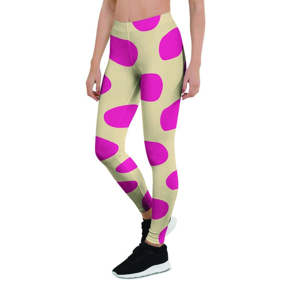 Cream And Pink Polka Dot Women's Leggings-grizzshop