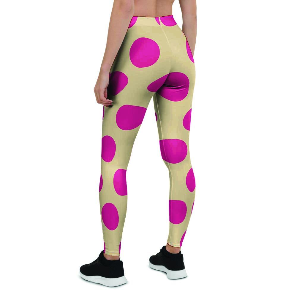 Cream And Pink Polka Dot Women's Leggings-grizzshop