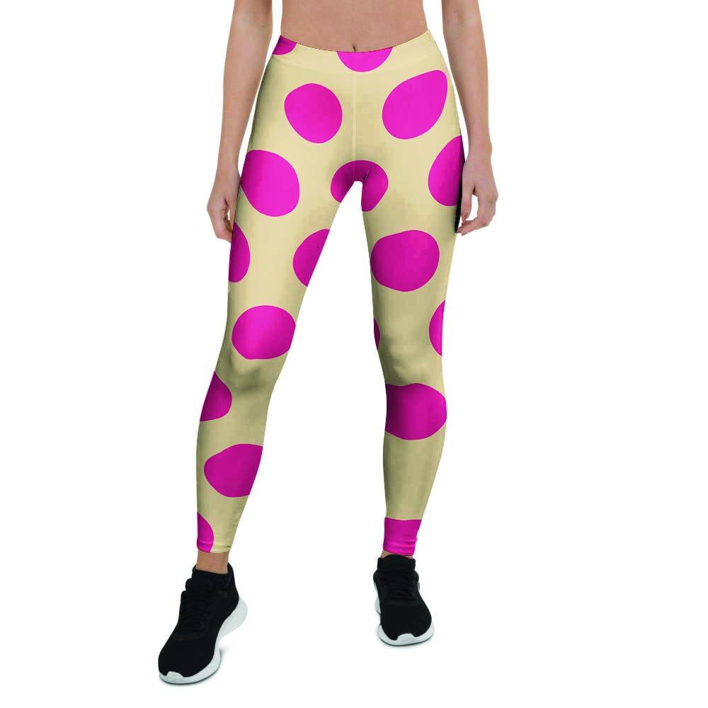 Cream And Pink Polka Dot Women's Leggings-grizzshop