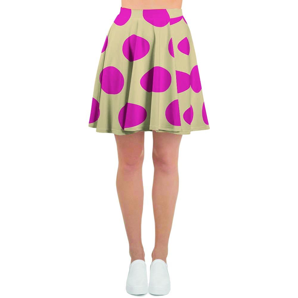 Cream And Pink Polka Dot Women's Skirt-grizzshop