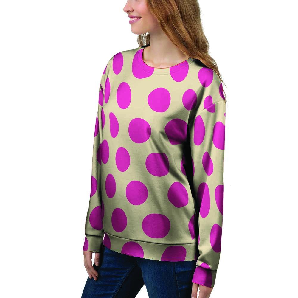 Cream And Pink Polka Dot Women's Sweatshirt-grizzshop