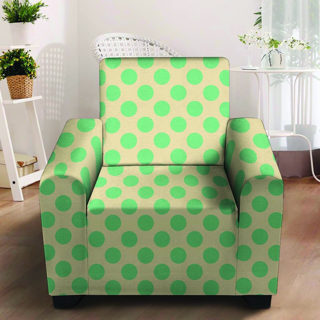 Cream And Teal Polka Dot Armchair Cover-grizzshop