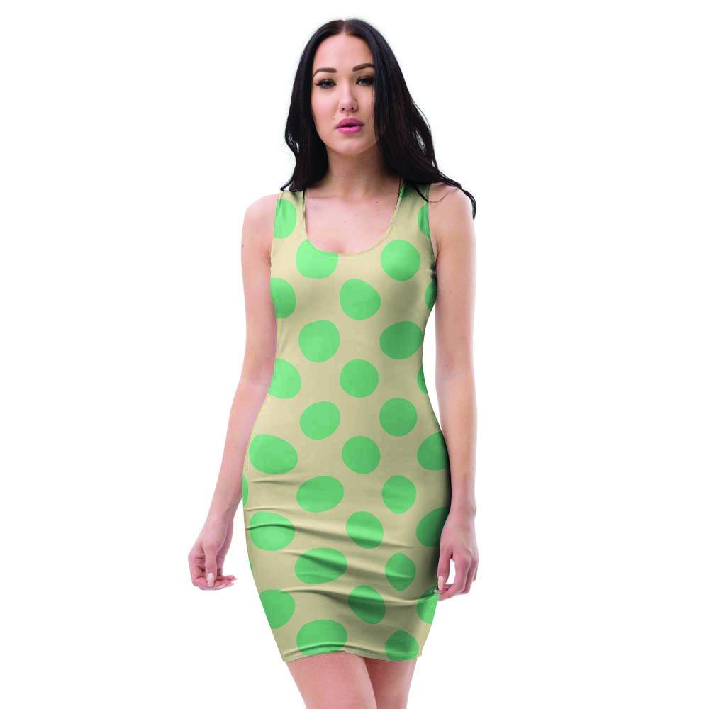 Cream And Teal Polka Dot Bodycon Dress-grizzshop