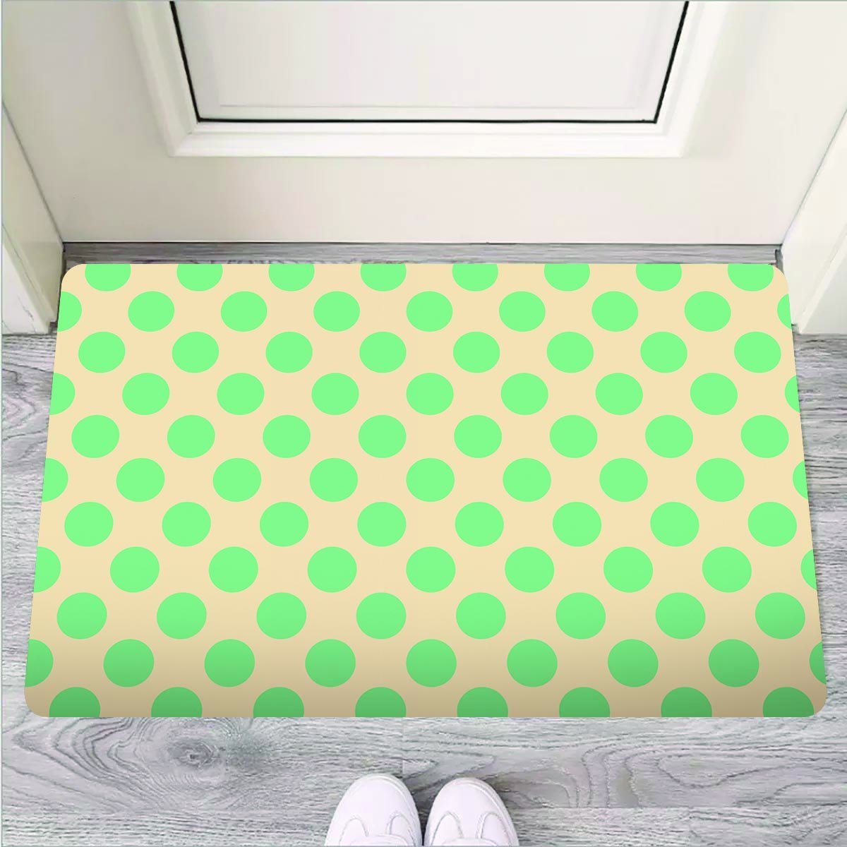 Cream And Teal Polka Dot Door Mat-grizzshop