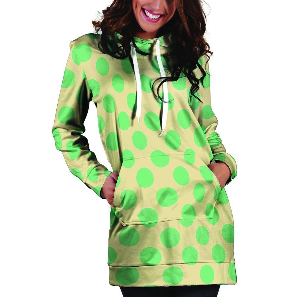 Cream And Teal Polka Dot Hoodie Dress-grizzshop