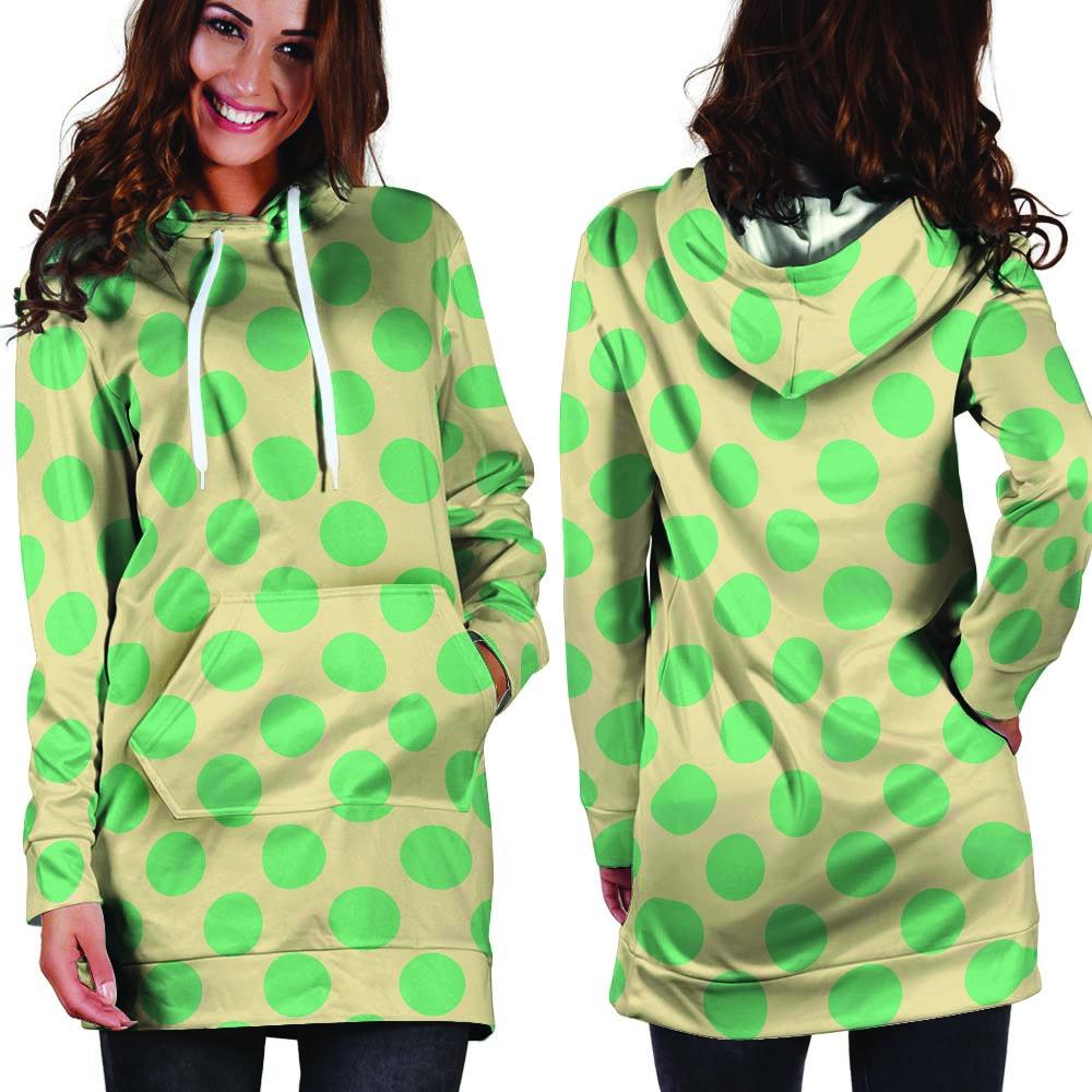 Cream And Teal Polka Dot Hoodie Dress-grizzshop