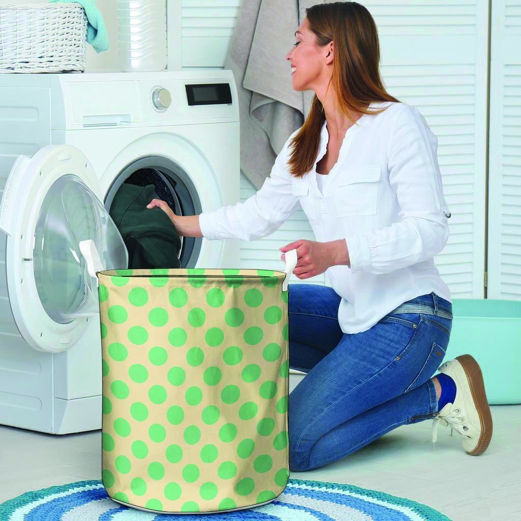 Cream And Teal Polka Dot Laundry Basket-grizzshop