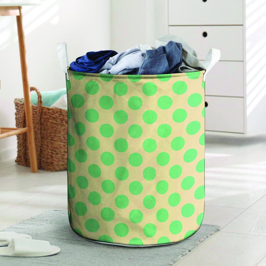 Cream And Teal Polka Dot Laundry Basket-grizzshop