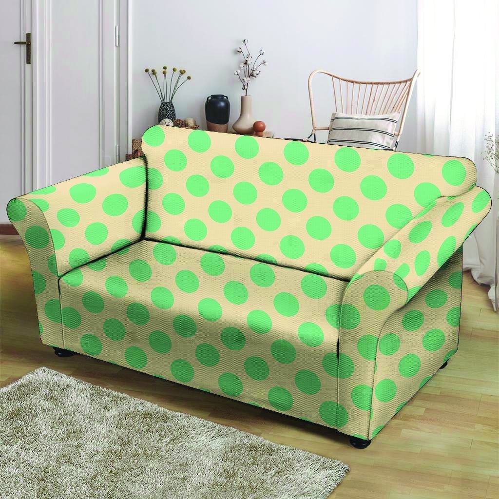 Cream And Teal Polka Dot Loveseat Cover-grizzshop