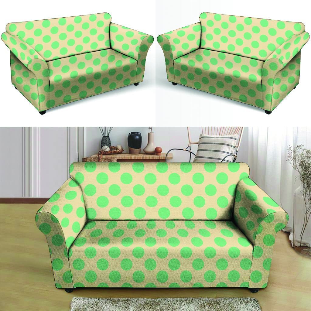 Cream And Teal Polka Dot Loveseat Cover-grizzshop