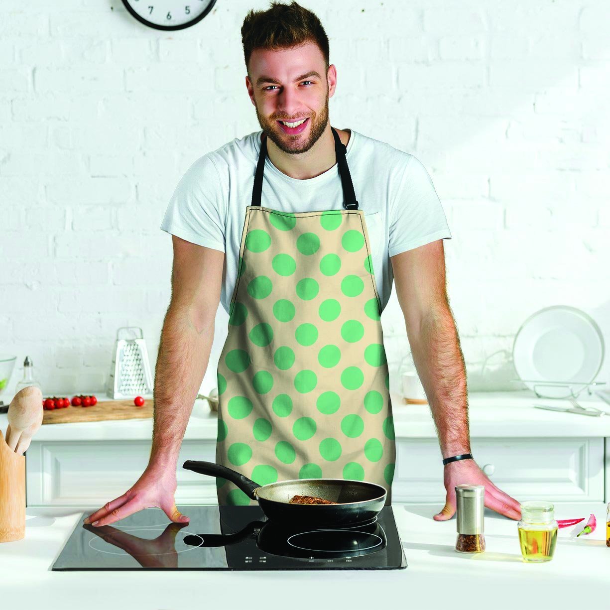 Cream And Teal Polka Dot Men's Apron-grizzshop