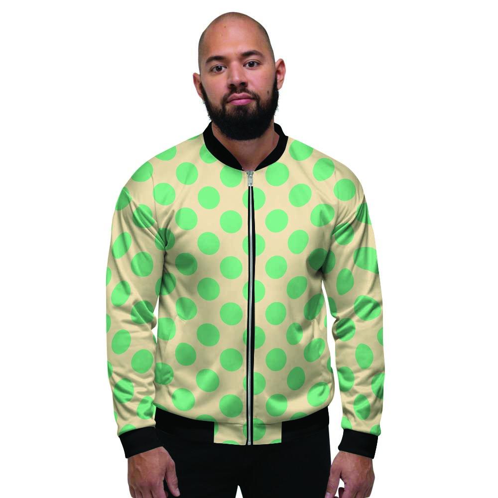 Cream And Teal Polka Dot Men's Bomber Jacket-grizzshop