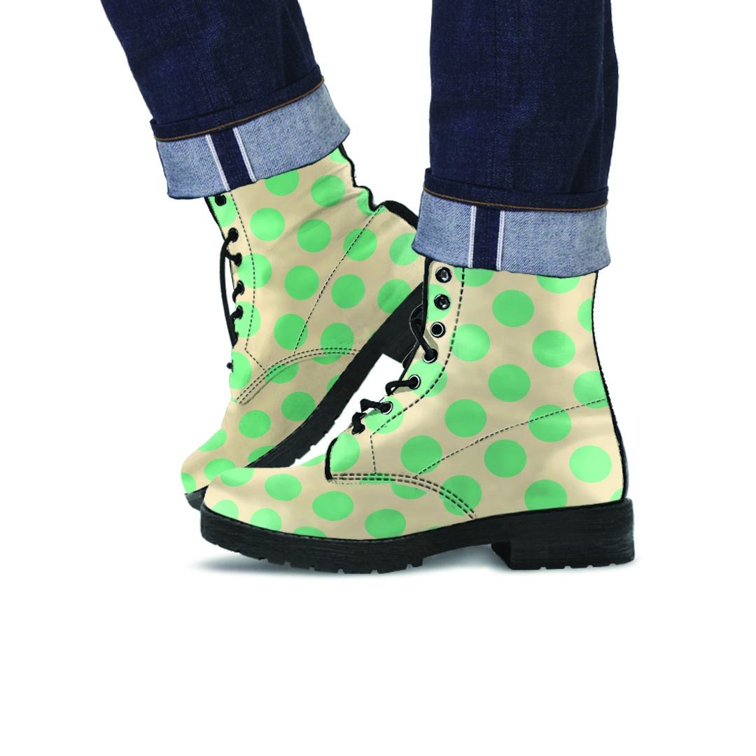 Cream And Teal Polka Dot Men's Boots-grizzshop