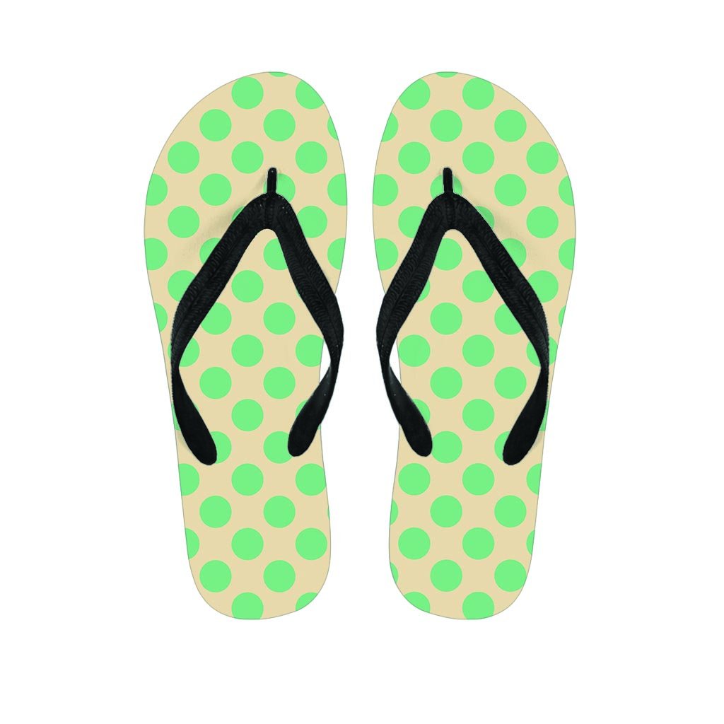 Cream And Teal Polka Dot Men's Flip Flops-grizzshop