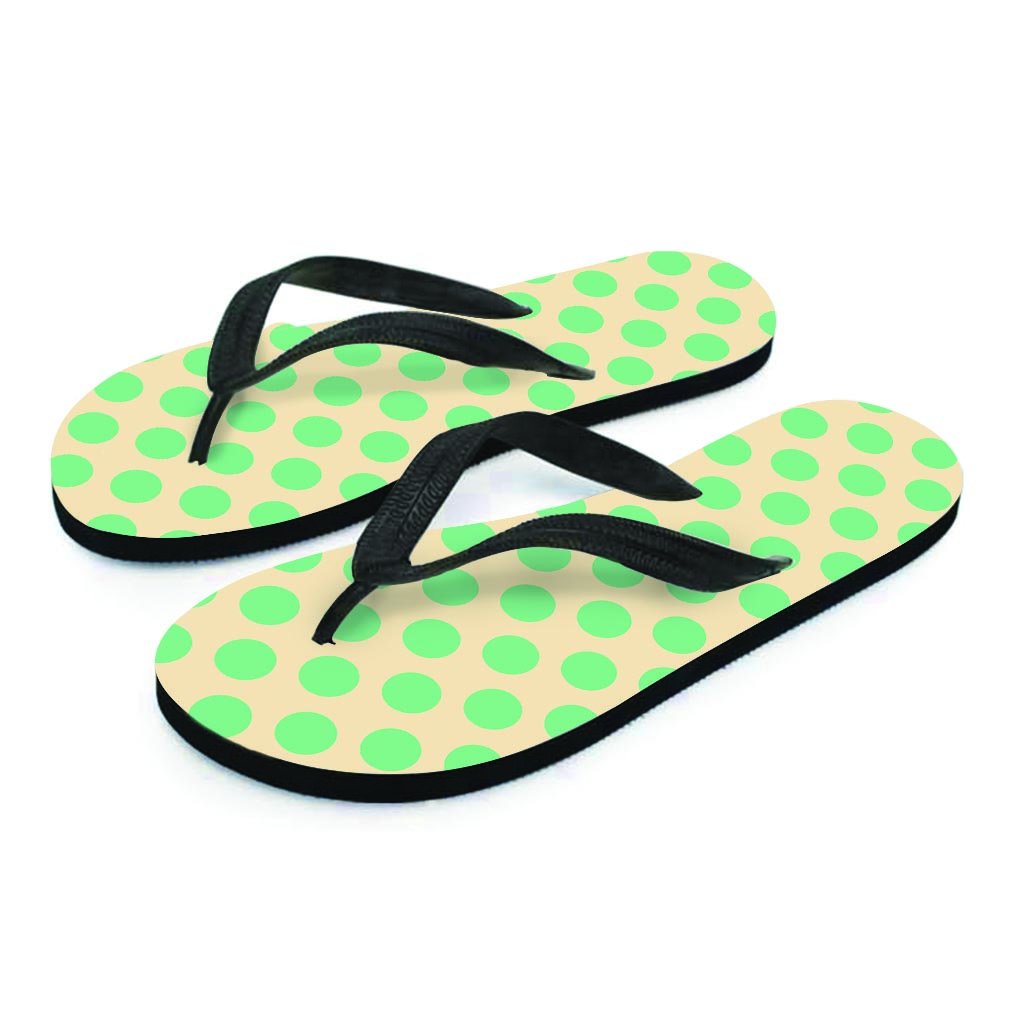 Cream And Teal Polka Dot Men's Flip Flops-grizzshop