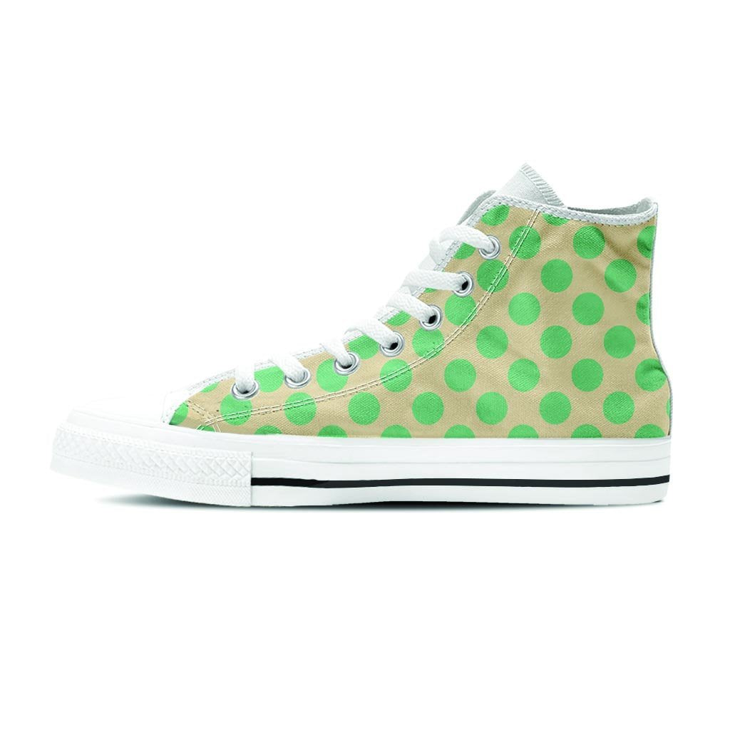 Cream And Teal Polka Dot Men's High Top Shoes-grizzshop