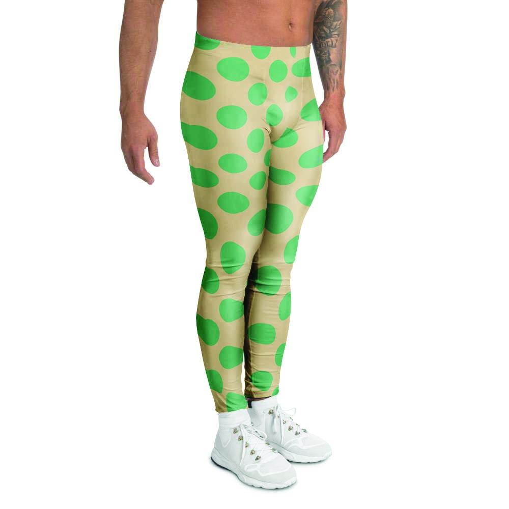 Cream And Teal Polka Dot Men's Leggings-grizzshop