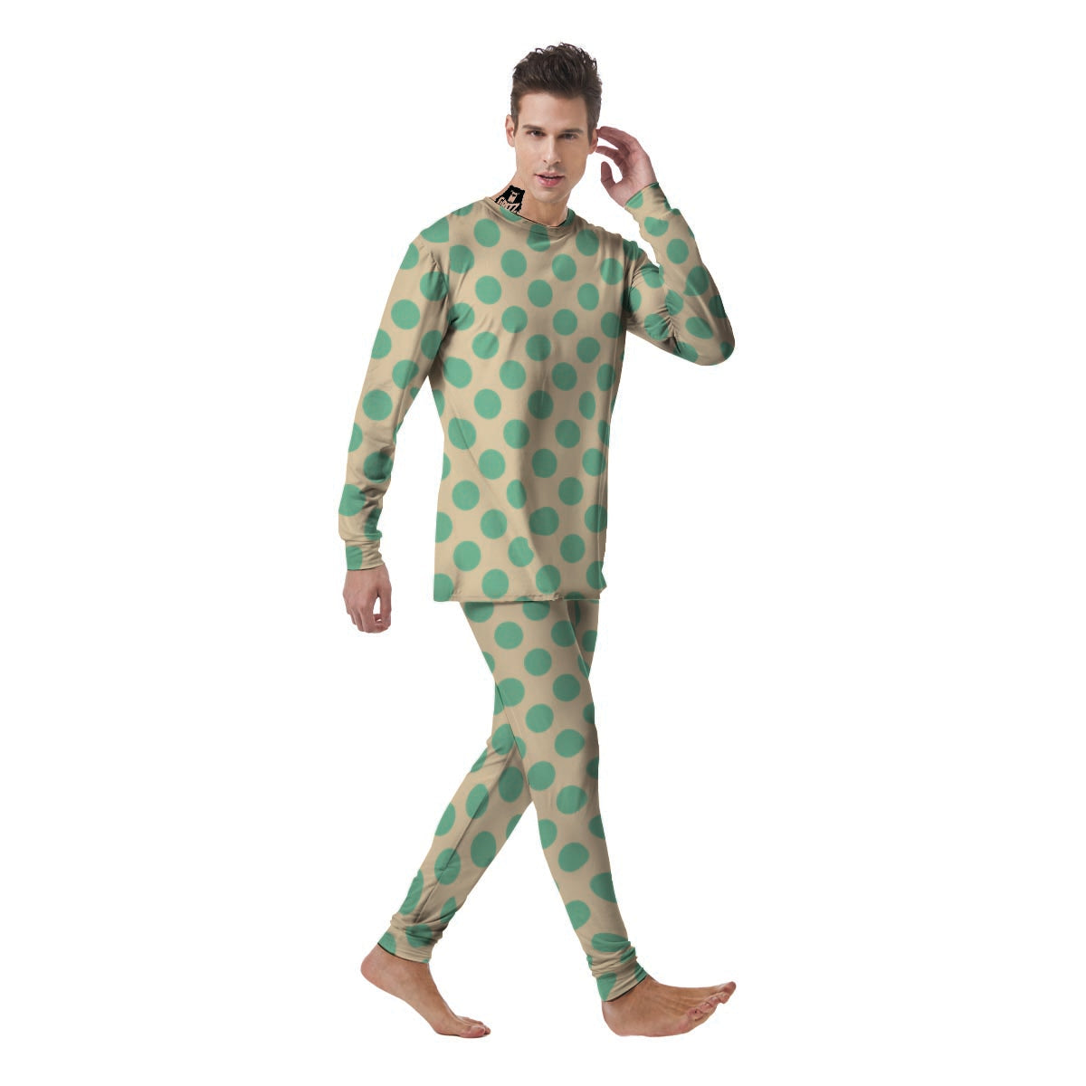 Cream And Teal Polka Dot Men's Pajamas-grizzshop