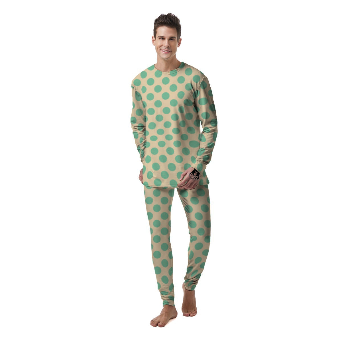 Cream And Teal Polka Dot Men's Pajamas-grizzshop