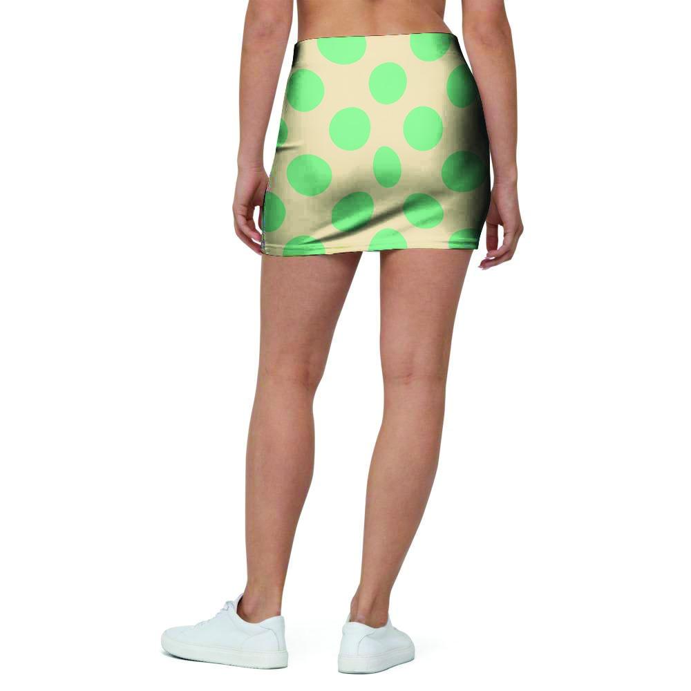 Cream And Teal Polka Dot Mini Skirt-grizzshop