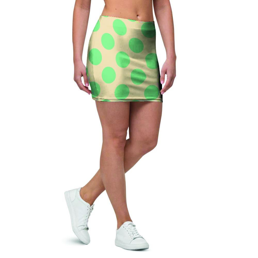 Cream And Teal Polka Dot Mini Skirt-grizzshop