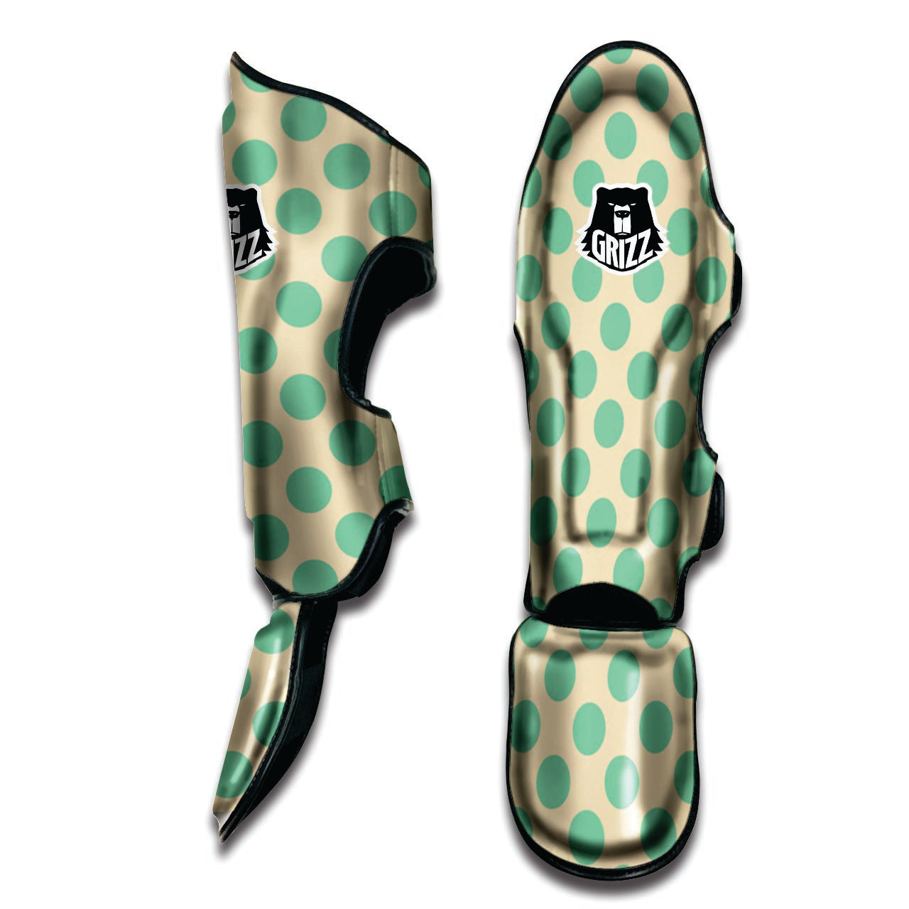 Cream And Teal Polka Dot Muay Thai Shin Guard-grizzshop