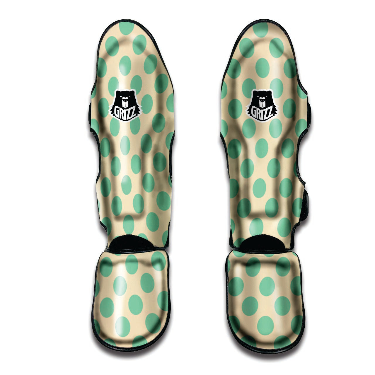 Cream And Teal Polka Dot Muay Thai Shin Guard-grizzshop