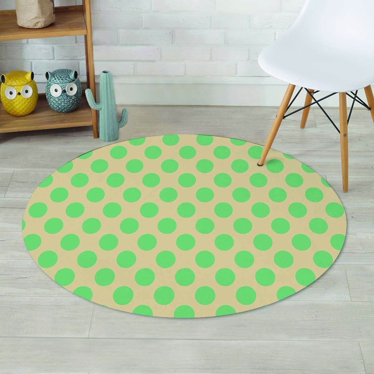 Cream And Teal Polka Dot Round Rug-grizzshop