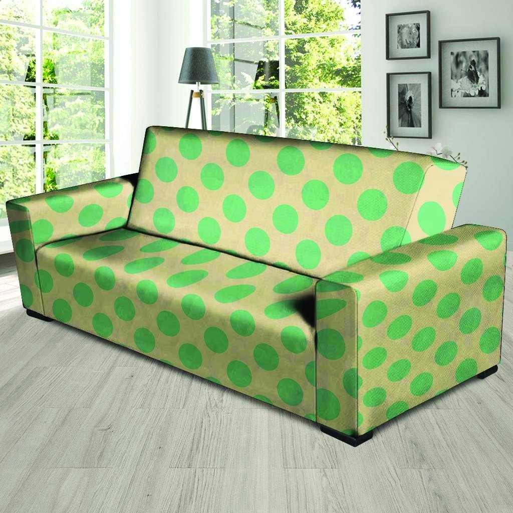 Cream And Teal Polka Dot Sofa Cover-grizzshop