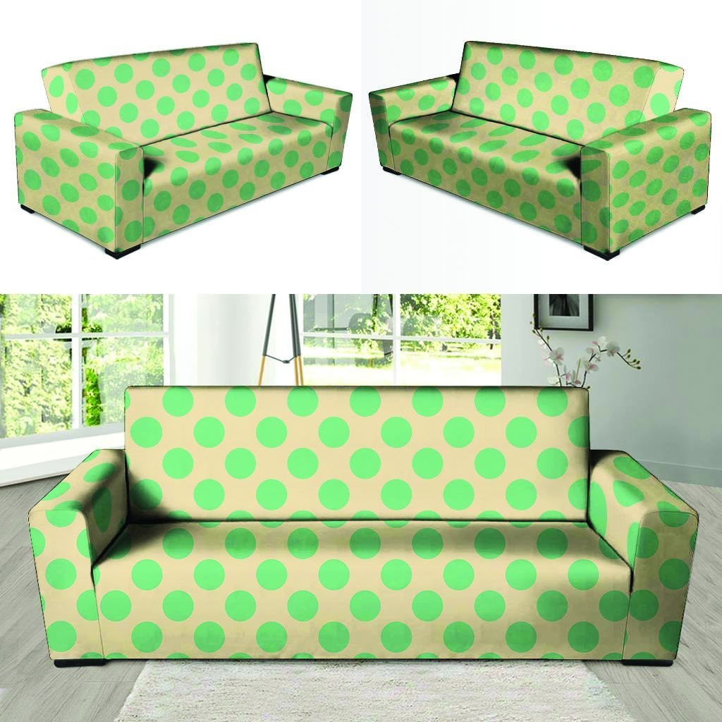 Cream And Teal Polka Dot Sofa Cover-grizzshop