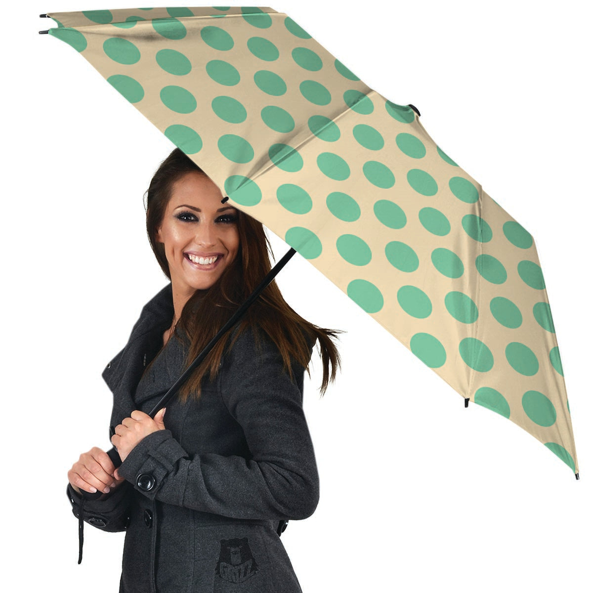 Cream And Teal Polka Dot Umbrella-grizzshop