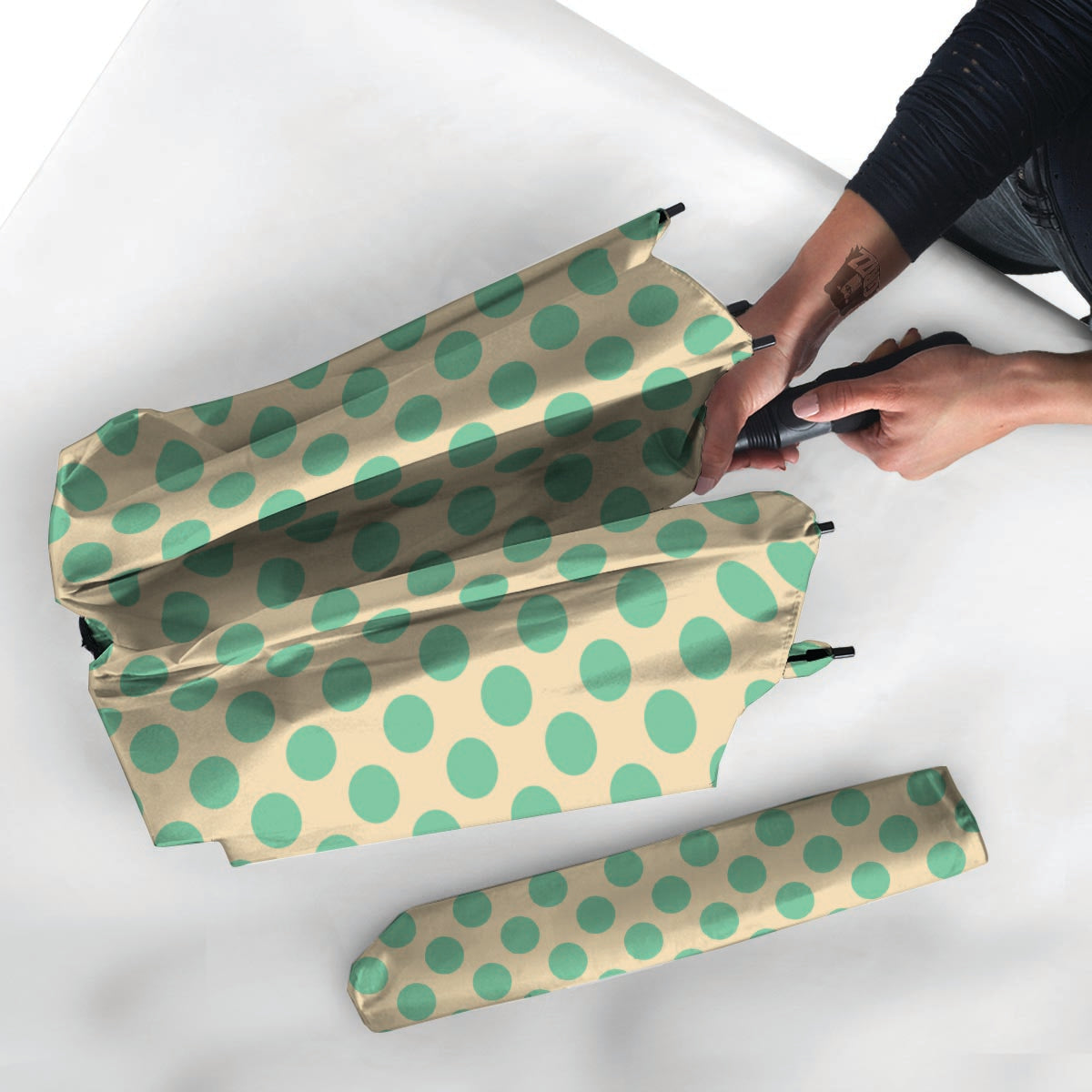 Cream And Teal Polka Dot Umbrella-grizzshop